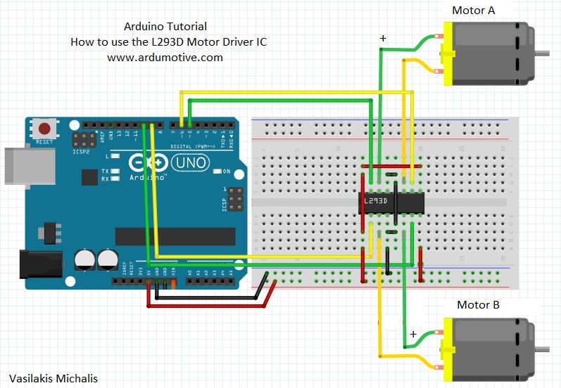 How To Use The L293d Motor Driver Ic Ardumotive Arduino Greek Playground