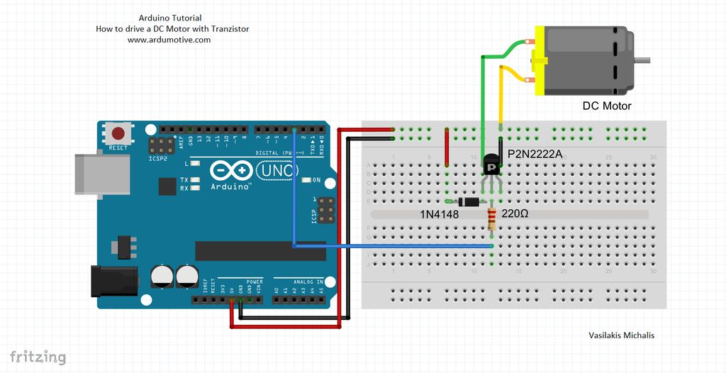 DC Motor and Transistor with Arduino - Ardumotive Arduino Greek Playground
